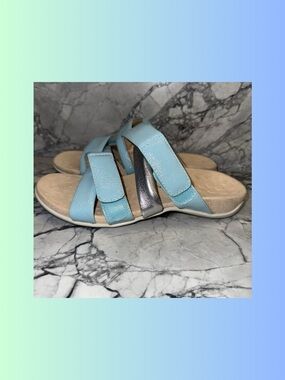 Vionic Blue & Silver Strappy Slide Sandals-Orthotic Footbed